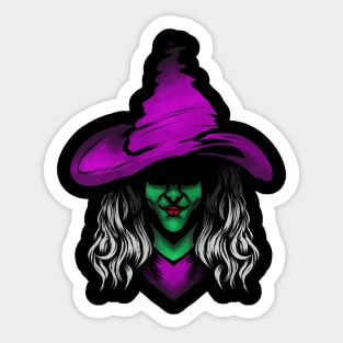 Evil Witch With Green Skin And Purple Hat For Halloween Sticker